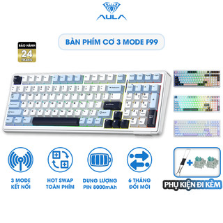  Bàn Phím Cơ Không Dây 3 Mode Kết Nối AULA F99 có Hotswap Gasket Mount Keycap PBT LED RGB Pin 8000mAh 