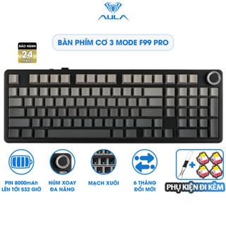 Bàn Phím Cơ Không Dây 3 Mode AULA F99 PRO Núm Xoay Đa Năng có Hotswap Gasket Mount Pin 8000mAh