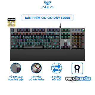  Bàn Phím Cơ Gaming Có Dây AULA F2058 Vỏ Kim Loại Led Rainbow Fullsize 104 Phím có Núm Vặn Nút Media 