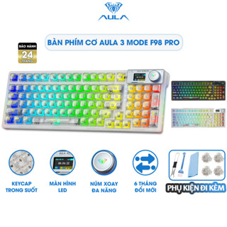  Bàn Phím Cơ 3 Mode AULA F98 PRO Có Màn Hình Led Núm Xoay Keycap Trong Suốt Tùy chỉnh 16 Chế Độ Led 