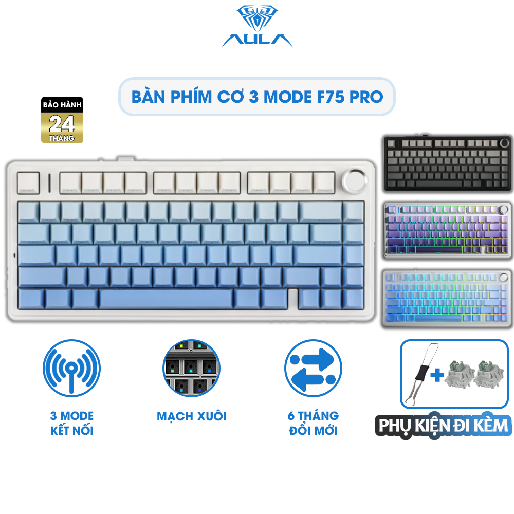 Bàn Phím Cơ 3 Mode AULA F75 Polar Mạch Xuôi Hotswap Kết Nối Không Dây Núm Vặn Đa Năng Chơi game | BigBuy360 - bigbuy360.vn