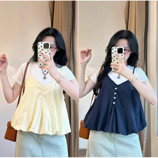 [ BÈO BÉO BIGSIZE ] SET 2 MÓN ÁO YẾM NỮ 2 DÂY DÁNG BÍ CÚC DỌC KÈM ÁO THUN BIGSIZE 60-95KG