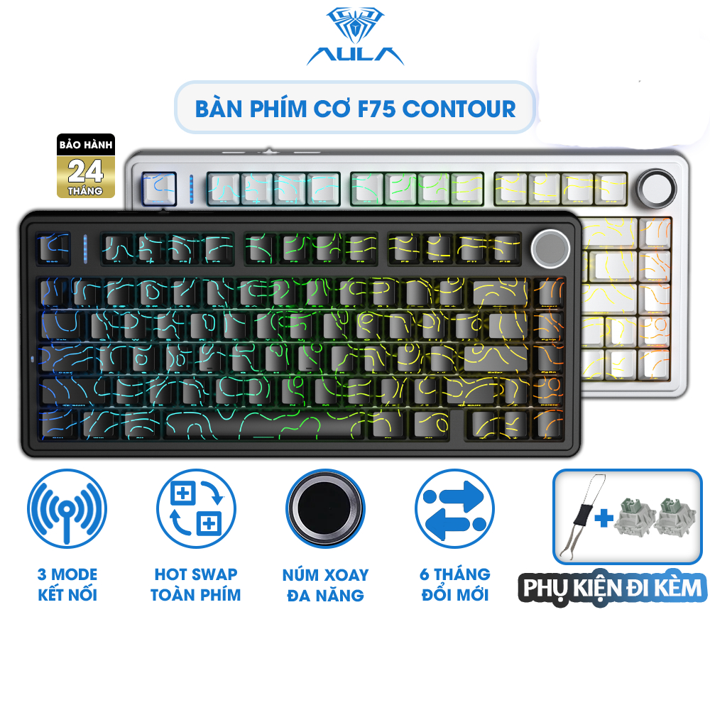Bàn Phím Cơ 3 Mode AULA F75 Contour Mạch Xuôi Hotswap Kết Nối Không Dây Núm Vặn Đa Năng Gaming | BigBuy360 - bigbuy360.vn