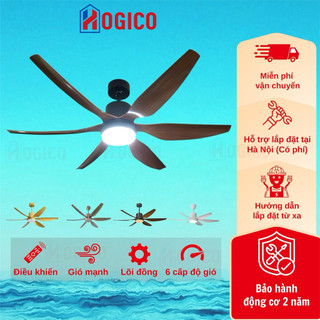 Quạt trần đèn 6 cánh CÓ CÁP AN TOÀN, Lõi đồng siêu êm mát, đèn led 3 chế độ, điều khiển (CÓ HOẢ TỐC)