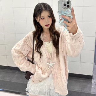  ẢNH THẬT Áo khoác len cardigan màu hồng nhạt phấn pastel dài tay cổ V cài khuy ulzzang nữ sinh tay ôm ngọt ngào 