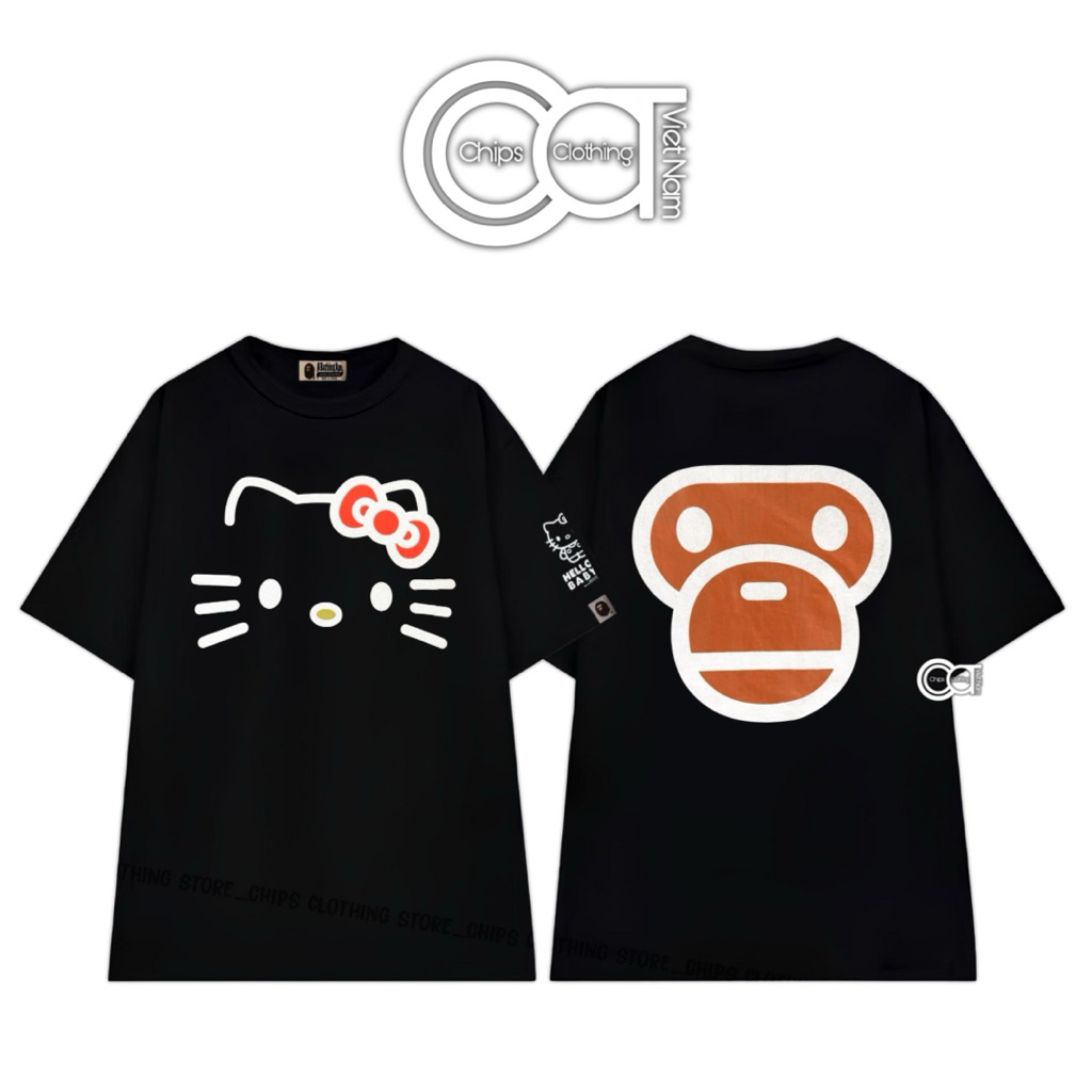 [High Quality] Áo Thun Bape x Sanrio Hello Kitty Mẫu Hot Trend | Unisex Nam Nữ - 100% Cotton | Chips