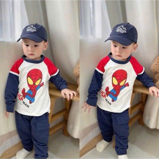 Bộ dài tay bé trai, Bộ thu đông dài tay người nhện cho bé, áo chất cotton kèm quần chất nỉ chân cua