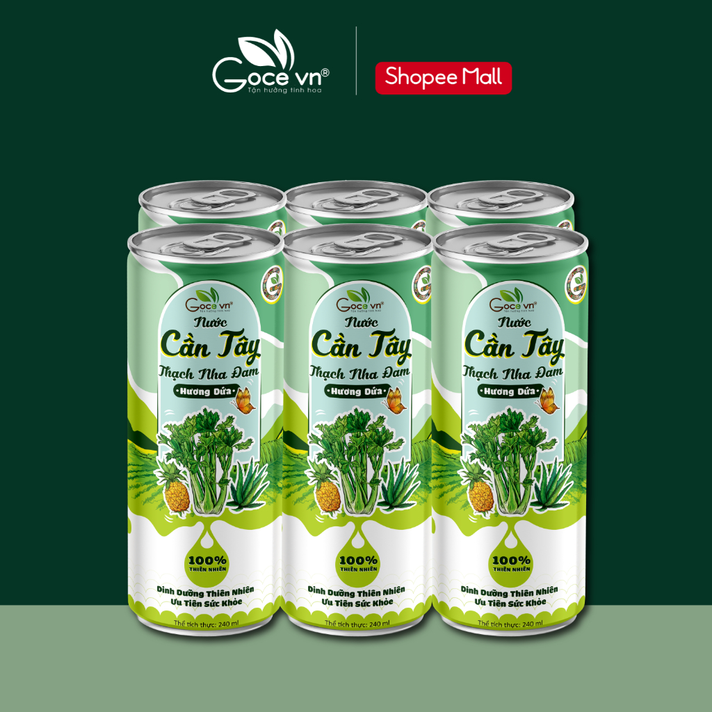 [Quà tặng Không bán] 1 Lốc (6 Lon) - Nước cần tây thạch nha đam hương dứa Goce 240ml