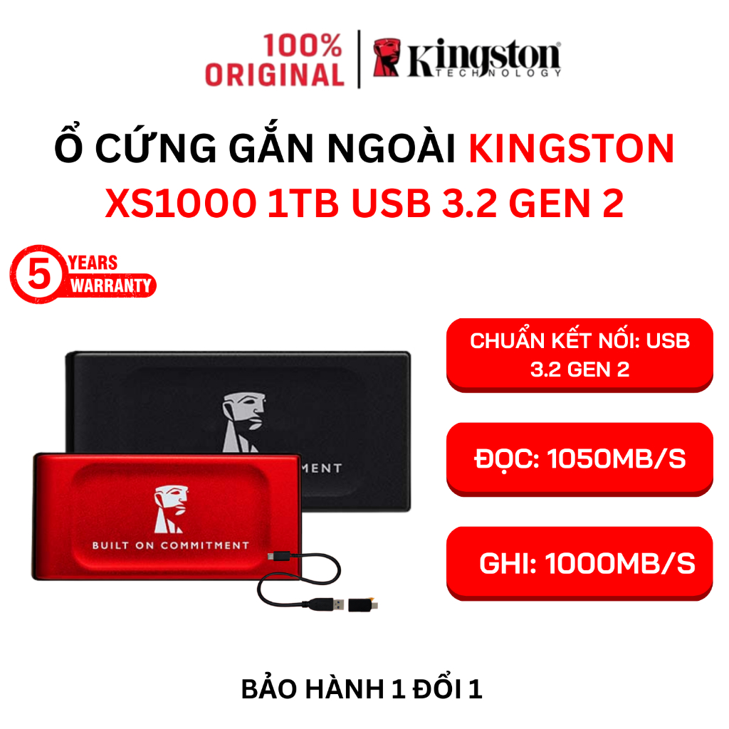 Ổ cứng di động Kingston XS1000 [2025] 1TB/2TB 3.2 Gen 2 Tốc độ 1050MB/s - Hiệu năng cao - Nhỏ Gọn