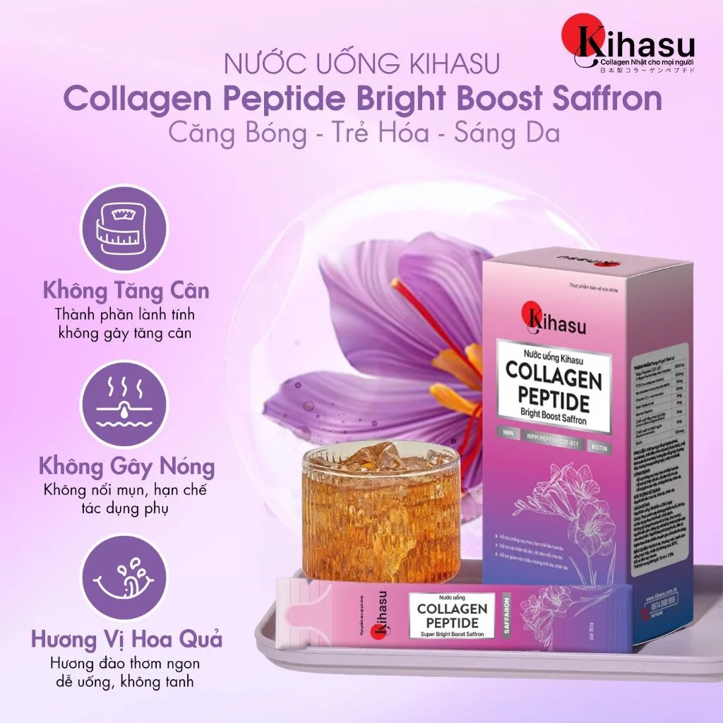 Nước Uống Collollagen Kihasu Tăng Cường Saffaron, NMN Sáng Da, Trẻ Hóa, Giảm Nếp Nhăn Và Các Dấu Hiệ