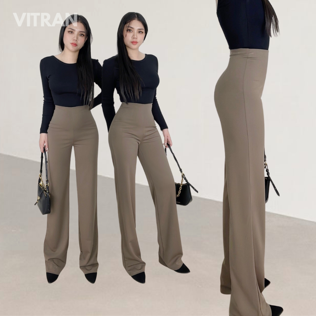 VITRAN BOUTIQUE Quần Ống Suông Dài Lưng Cạp Cao Thun Umi Co Dãn Hack Dáng Che Bụng Basic Đơn Giản Minimal Trơn 108m (OS)