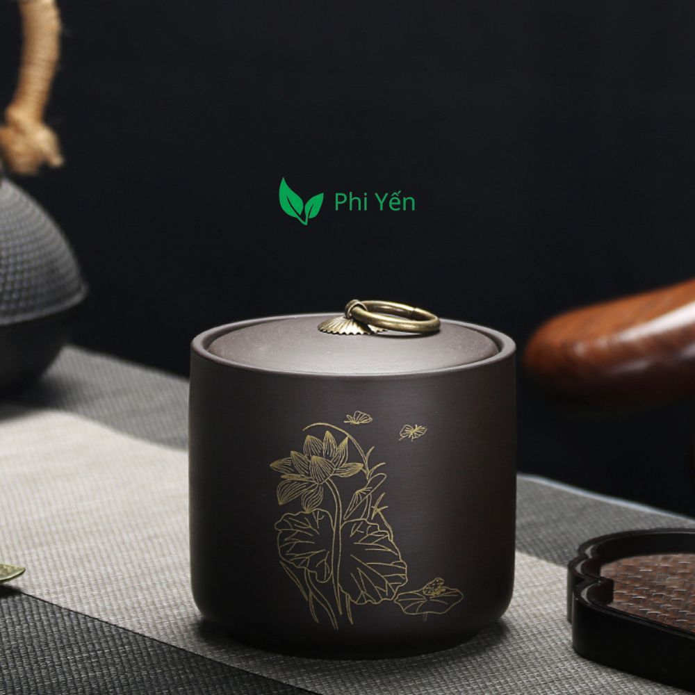 Hũ đựng trà tử sa·450ml - Họa tiết Mai - Trúc - Cúc _ Lan