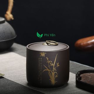 Hũ đựng trà tử sa·450ml - Họa tiết Mai - Trúc - Cúc _ Lan
