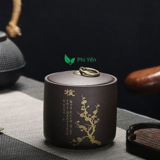Hũ đựng trà tử sa·450ml - Họa tiết Mai - Trúc - Cúc _ Lan