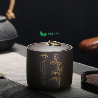 Hũ đựng trà tử sa·450ml - Họa tiết Mai - Trúc - Cúc _ Lan
