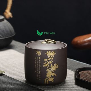 Hũ đựng trà tử sa·450ml - Họa tiết Mai - Trúc - Cúc _ Lan