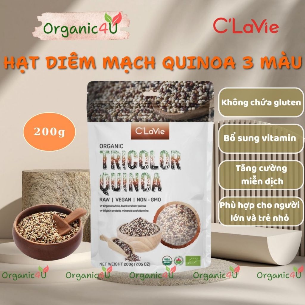 Hạt Diêm Mạch Quinoa 3 Màu Hữu Cơ C'LAVIE 200g Organic Tricolor Quinoa
