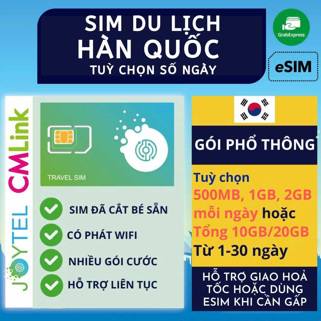 [GÓI PHỔ THÔNG] SIM DU LỊCH HÀN QUỐC INTERNET TỐC ĐỘ CAO KHÔNG GIỚI HẠN TUỲ CHỌN SỐ NGÀY