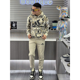  Bộ Quần Áo Thu Đông Nam Có Mũ Dáng Hoodie Vân Rằn Ri Bò Sữa siêu cấp vải dệt hoa vân chữ dày dặn chữ cao cấp 