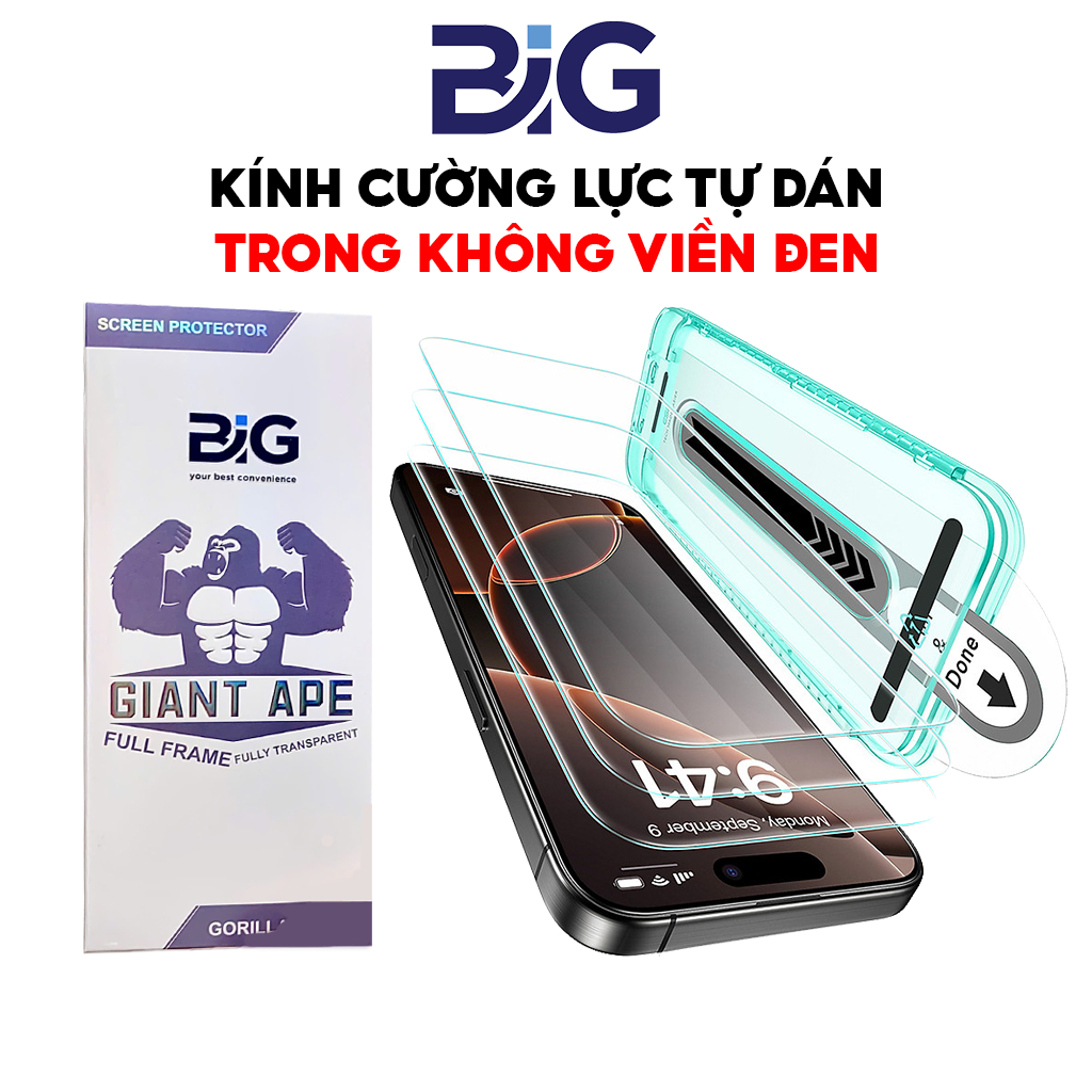 Kính Cường Lực Tự Dán Trong Suốt Không Viền Đen  BIG Độ Cứng 9H Dùng Cho Điện Thoại IP12-13-14-15-16