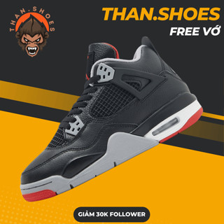 Giày Sneaker Mã Số 4 Bred Reimagined, Đen Viền Đỏ Bản Da