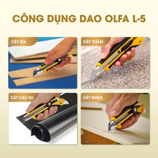 Dao kỹ thuật hạng nặng OLFA L-5 18mm cắt thảm, sàn gỗ, cao su, nhựa, mica đa năng xuất xứ Nhật Bản