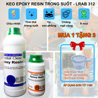  Epoxy Resin Keo Epoxy Resin Trong Suốt Tỉ Lệ 3A:1B Đổ Khuôn Mặt Bàn Thoát Bọt Tốt Chống Ố Vàng 
