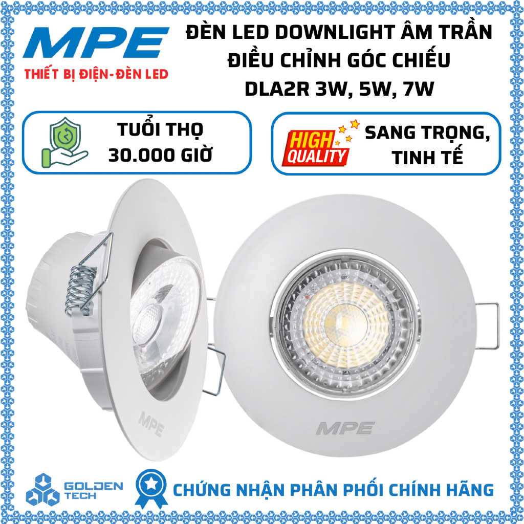 Đèn Led Downlight âm trần MPE Điều chỉnh góc chiếu 3W, 5W, 7W, 9W DLA2R Trắng 6500K, Vàng 3000K MPE