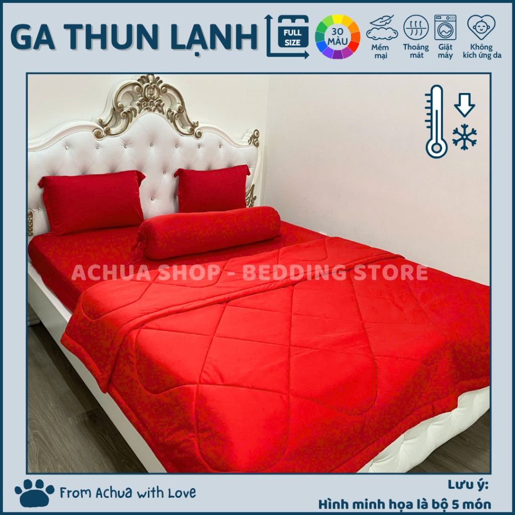 ĐỎ TƯƠI| Ga Hè Thun Lạnh Silk ACHUASHOP GA LẺ Bộ 3 Món-4 Món-5 Món kèm mền Ga Trải Giường Ga Nệm 186