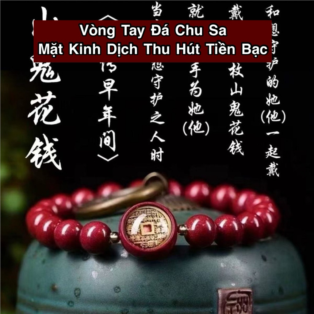 Vòng Tay Đá Chu Sa Đỏ Mặt Kinh Dịch tặng kèm hộp đỏ