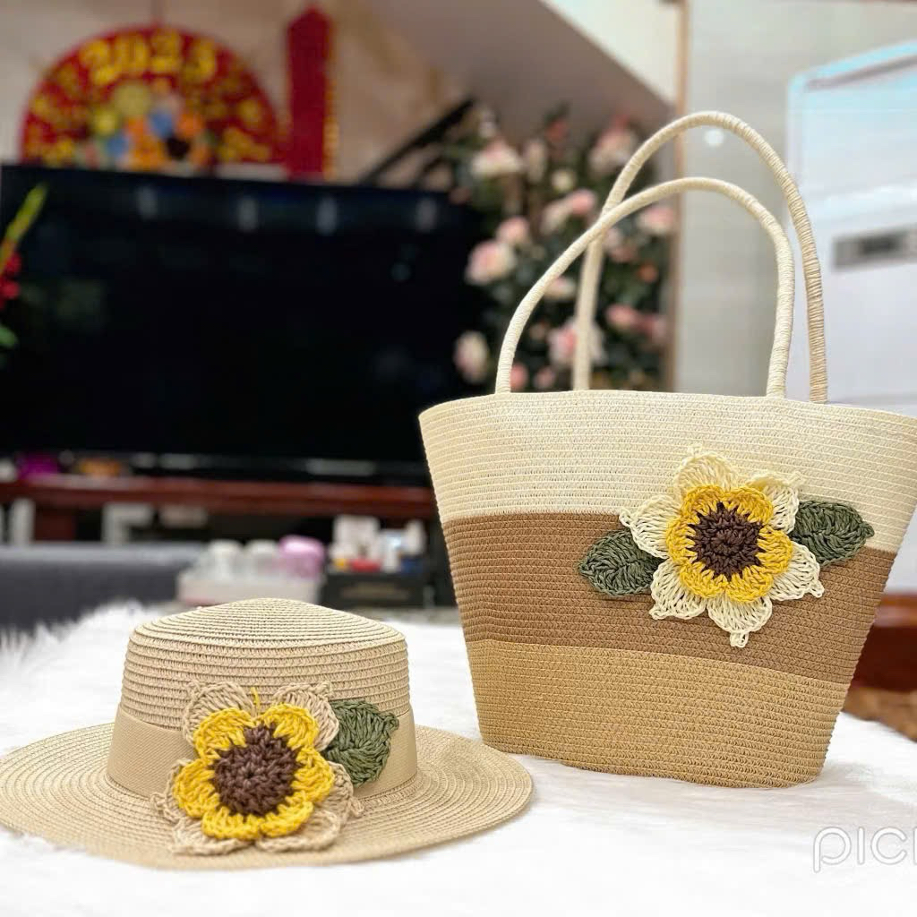 Túi cói, nón cói đi biển có khoá kéo và dây điều chỉnh phong cách boho