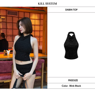 [HÀNG MỚI VỀ] Áo cổ yếm hở lưng đính đá tôn dáng DABIN -  KILL SYSTEM