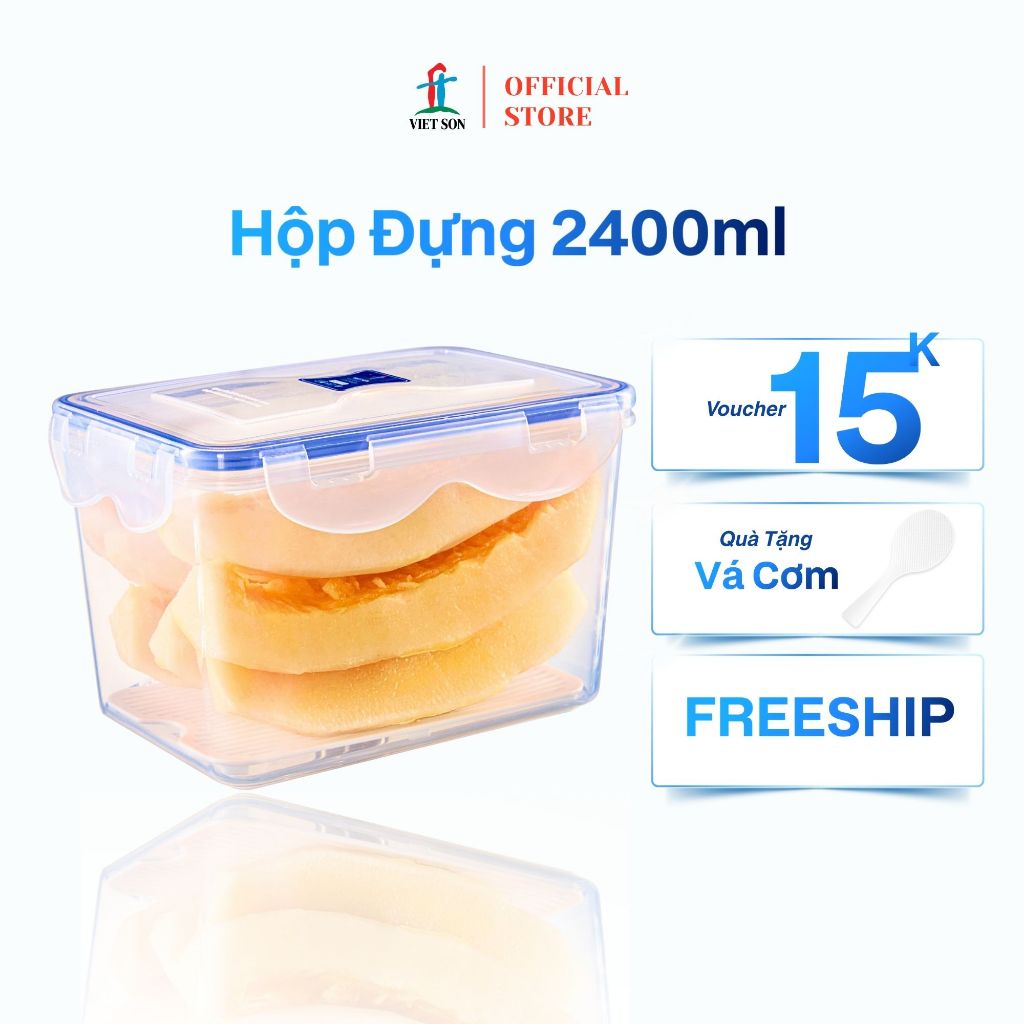 Hộp Đựng Thực Phẩm Việt Son Nắp Khóa 4 Cạnh Kín Hơi 2400ml