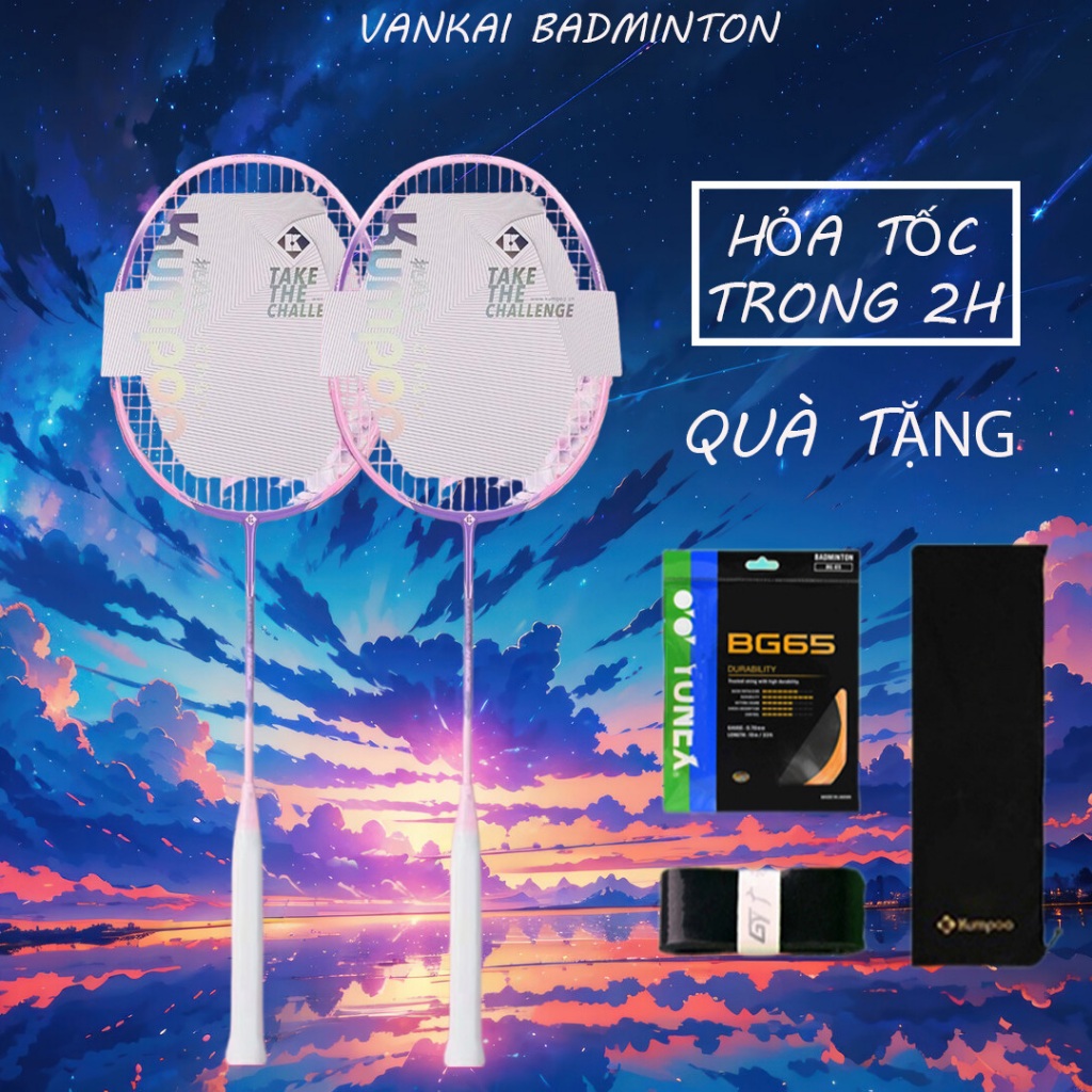 Vợt cầu lông Kumpoo flower partner pro chính hãng chất liệu carbon filber 4U/G5, đan lưới theo yêu c