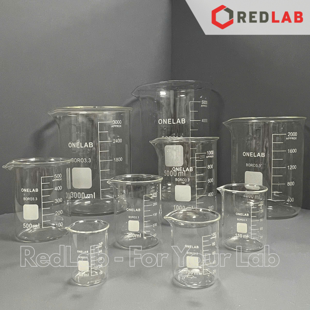 Cốc đốt thủy tinh thấp thành ONELAB  50 100 150 250 500 ml 1 2 3 5 10 L beaker thí nghiệm có mỏ chịu nhiệt có VAT 