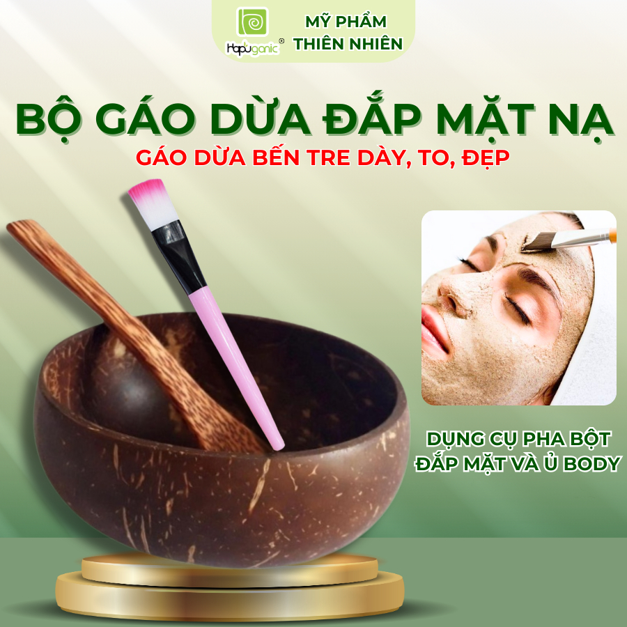 Bộ Chén Cọ Gáo Dừa Bến Tre 3 Món Hapuganic Dụng Cụ Đắp Mặt