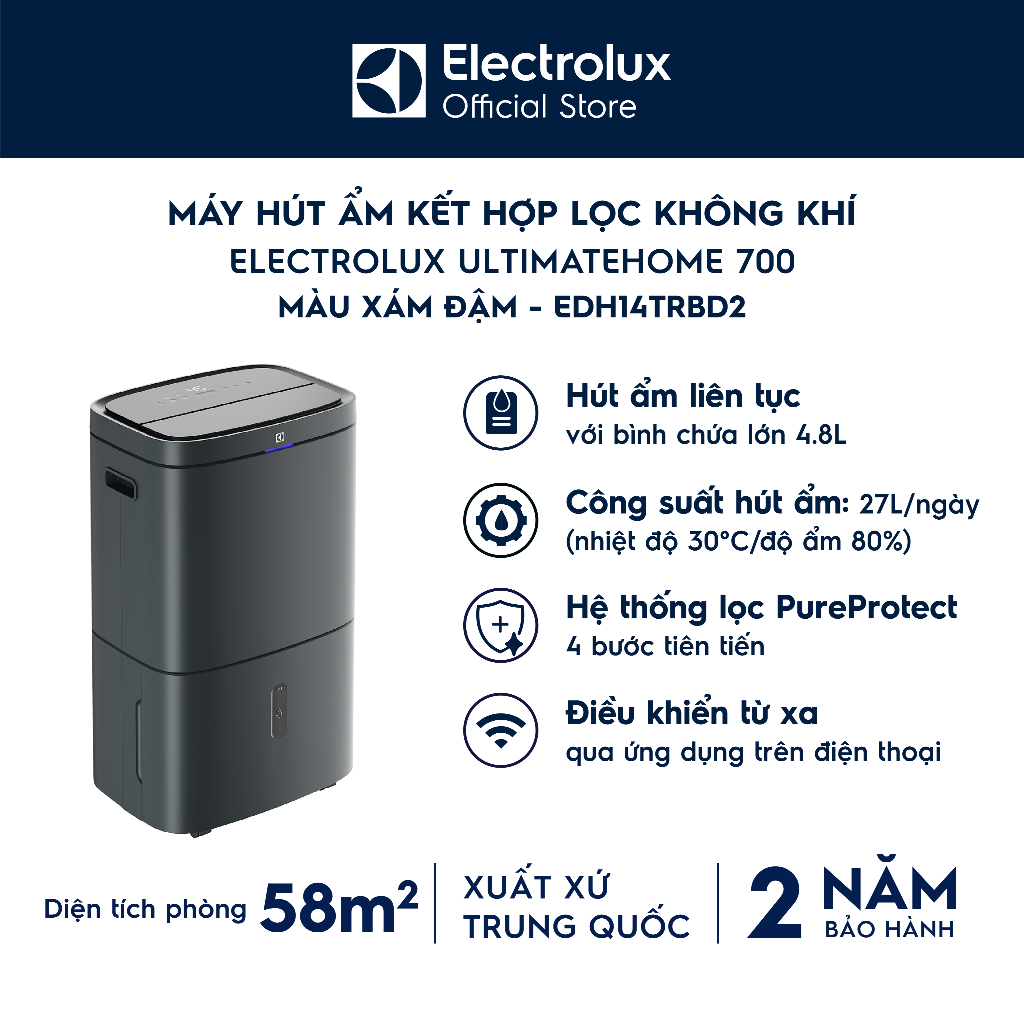 Chỉ giao miền Nam - Máy hút ẩm kết hợp lọc không khí Electrlolux UltimateHome 700 27L cho phòng 58m²