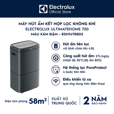 Máy hút ẩm kết hợp lọc không khí Electrlolux UltimateHome 700 27L cho phòng 58m²  EDH14TRBD2