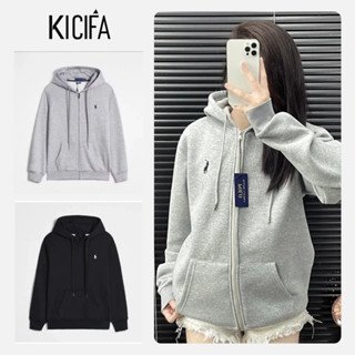 Áo khoác hoodie zip thêu hình ngựa, nỉ bông dày, unisex form rộng, phong cách streetwear Hàn Quốc
