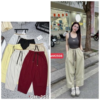 Quần Baggy Nữ Vải Kaki Gió Lụa Mềm Mát Cạp Chun Lưng Cao Có Dây Rút MA109