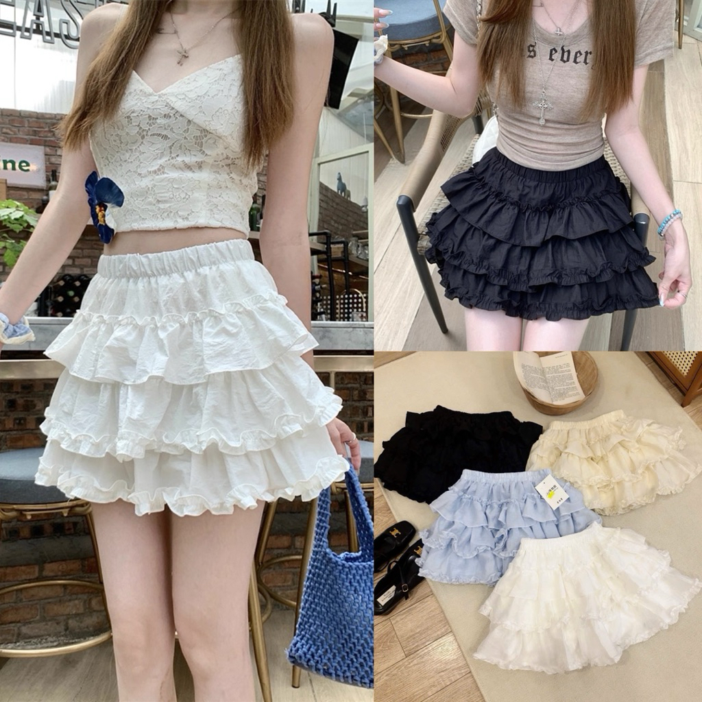 Chân váy nữ ngắn bèo tầng cạp chun chất tơ đũi bồng bềnh siêu xinh có quần trong - Airy Skirt | BigBuy360 - bigbuy360.vn
