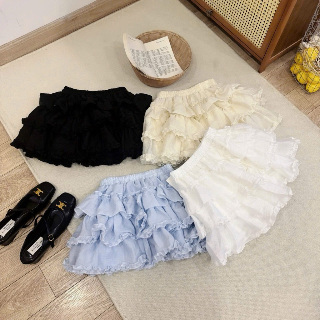 Chân váy nữ ngắn bèo tầng cạp chun chất tơ đũi bồng bềnh siêu xinh có quần trong - Airy Skirt | BigBuy360 - bigbuy360.vn