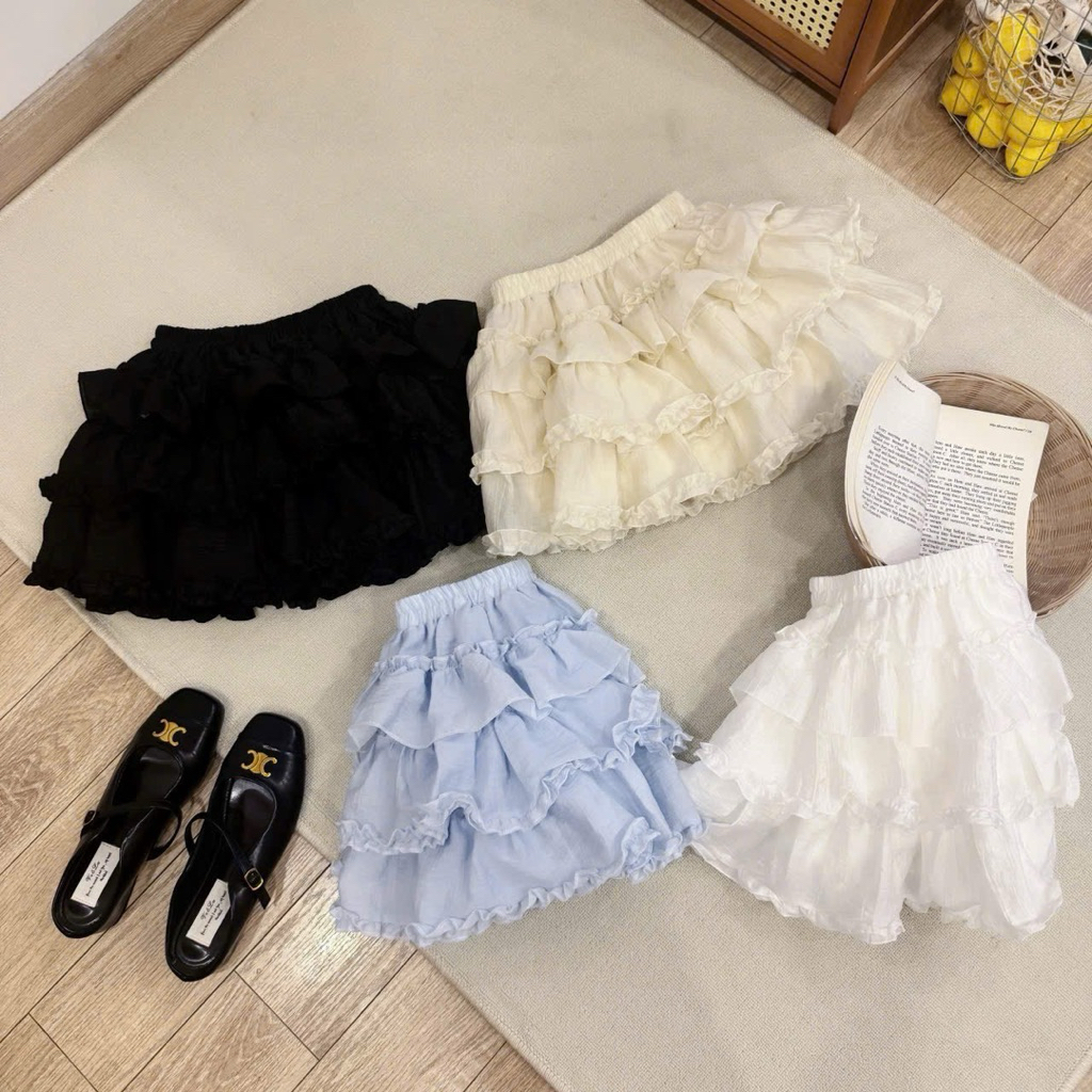 Chân váy nữ ngắn bèo tầng cạp chun chất tơ đũi bồng bềnh siêu xinh có quần trong - Airy Skirt | BigBuy360 - bigbuy360.vn