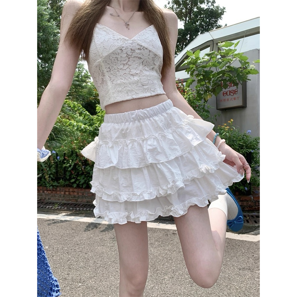 Chân váy nữ ngắn bèo tầng cạp chun chất tơ đũi bồng bềnh siêu xinh có quần trong - Airy Skirt | BigBuy360 - bigbuy360.vn