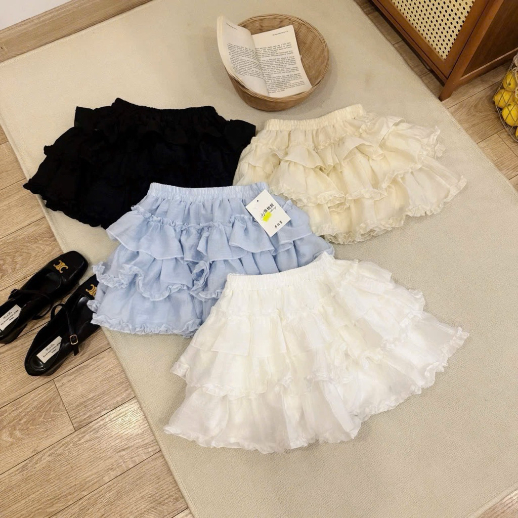 Chân váy nữ ngắn bèo tầng cạp chun chất tơ đũi bồng bềnh siêu xinh có quần trong - Airy Skirt | BigBuy360 - bigbuy360.vn