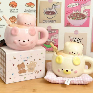  Quà tặng cốc sứ Ly sứ có nắp hình '' Con Gấu '' 420ml có hộp quà thích hợp làm quà tặng chất lượng cao cấp 