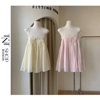 VÁY 2 DÂY XẾP LY BIGSIZE PHỐI BÈO TIỂU THƯ KÈM QUẦN [ TNT SHOP BIGSIZE 60kg - 90kg ]