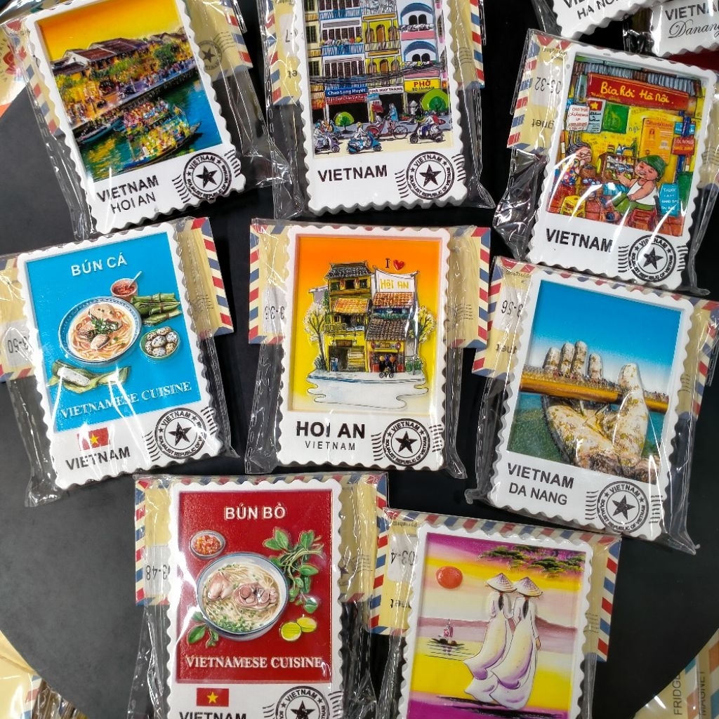 nam châm dính tủ lạnh nhà bếp hình chiếc tem phong cảnh hà nội  đà nẵng hội an ẩm thực việt nam