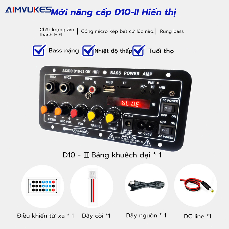 【🔥24H】Mạch loa D10 Bluetooth 5.0 hát Karaoke công suất lớn 120w, 12V/24V/220V lắp loa kéo (bao gồm đầy đủ phụ kiện)