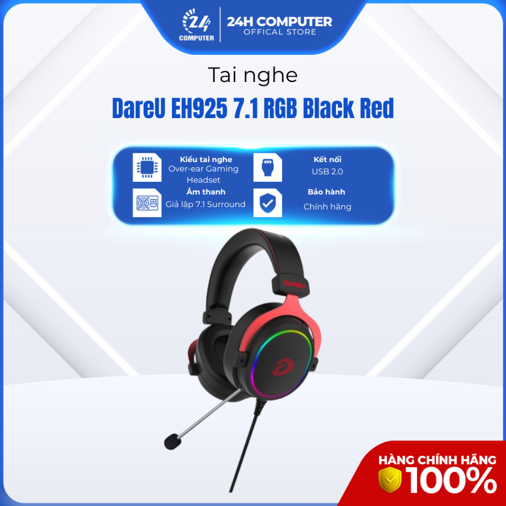 (FULL VAT) - Tai nghe DareU EH925L 7.1 RGB Black Red